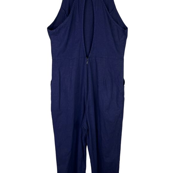 Urban Outfitters Hattie High Neck Linen Jumpsuit Navy 10 Pockets Stretch - Picture 16 of 16